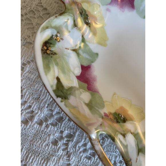 Trinket Nut Dish Gold Mark 18 Hand Painted Pink Yellow Wild Roses Old Victorian - Picture 14 of 16